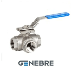 Кран шаровой трехходовой GENEBRE 2040 04 DN015 PN63, AISI316 / AISI316 / PTFE + 15% GF, ВР/ВР, стандартнопроходной, L-тип, рукоятка-рычаг, резьба BSPT